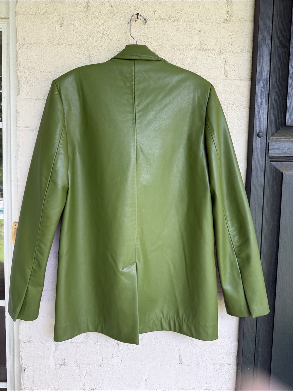 ZARA Olive Green Vegan Leather Blazer Size Medium - Picture 7 of 12